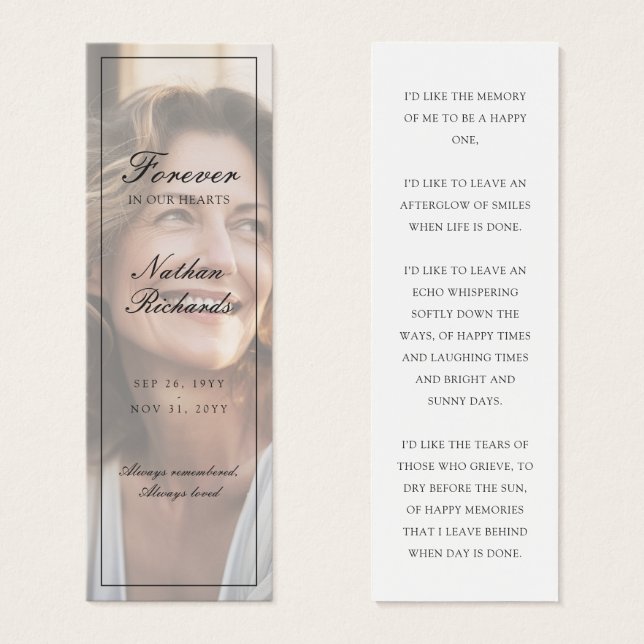 Marcapáginas conmemorativos de funeral con elegant (Anverso y reverso)