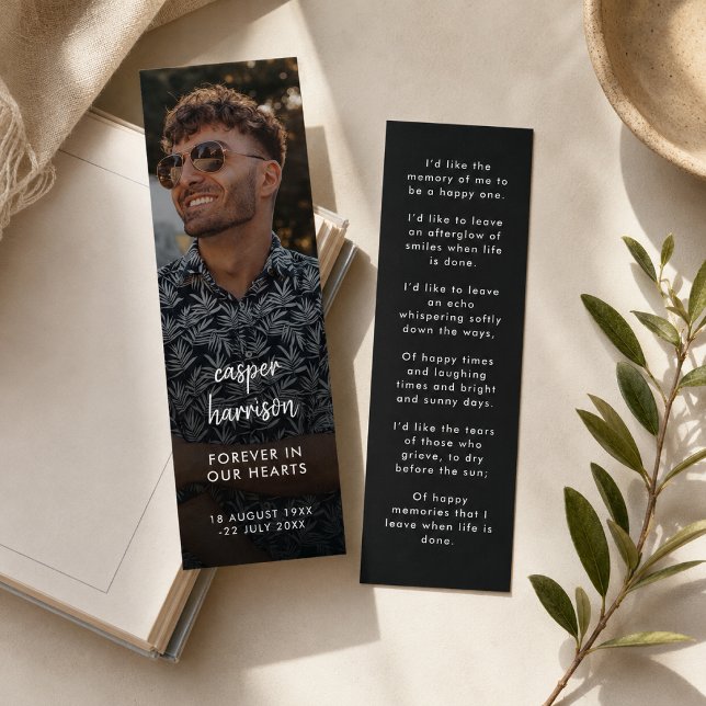 Marcapáginas Mini Memorial | Tarjeta de Recuerdo d (Personalized memorial bookmark card with photo, poem, and prayer wording for funeral favors.)