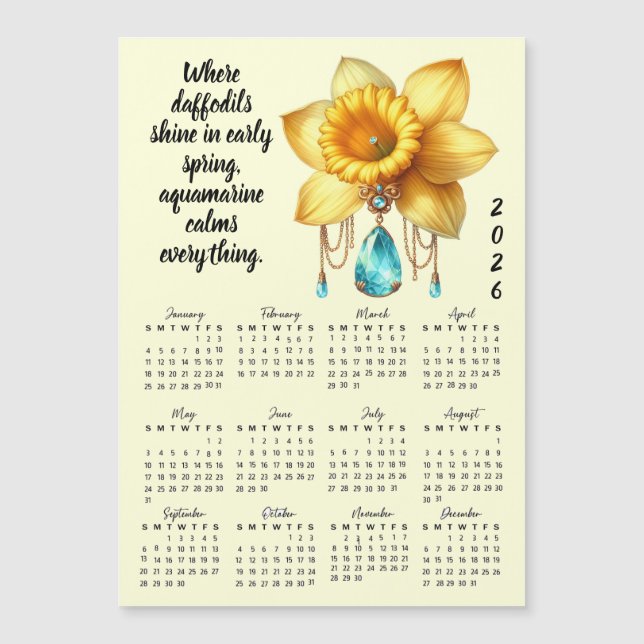 March Birth Flower & Stone Calendar (Anverso)