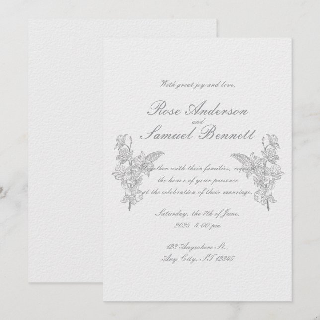 Marco barroco Invitación a la boda blanca negra (Anverso / Reverso)