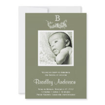 Marco blanco verde oliva Monograma Invitación del 