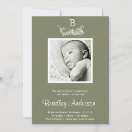 Marco blanco verde oliva Monograma Invitación del