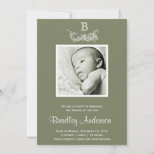 Marco blanco verde oliva Monograma Invitación del 