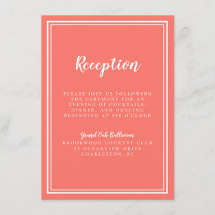 Marco blanco y coral de recepción de boda simple