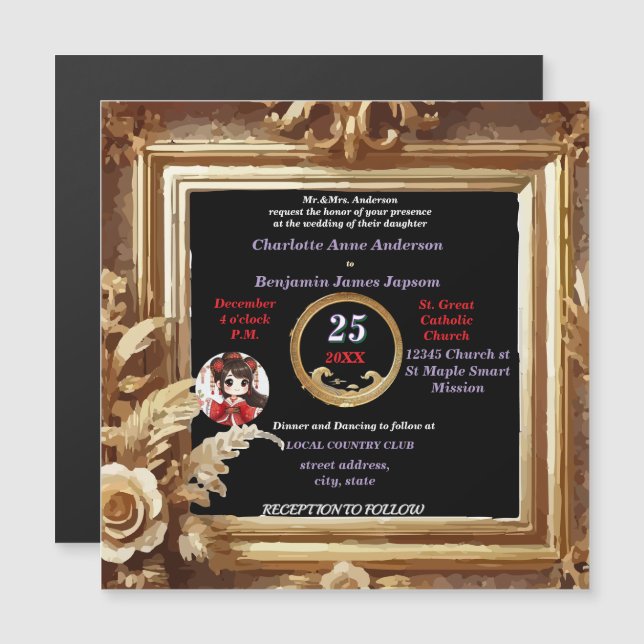 Marco Botánico Antiguo 3D Golden Floral (Anverso/Reverso)