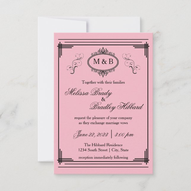 Marco con borde rosa - Invitación de boda de 3x5 (Anverso)