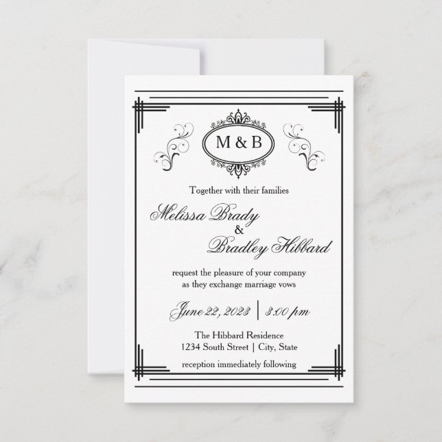 Marco con línea blanca/negra - Invitación de boda  (Anverso)