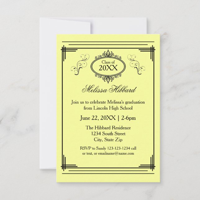 Marco con lino amarillo - Invitación de graduación (Anverso)