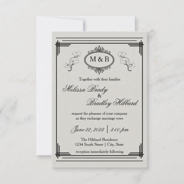 Marco con lino gris - Invitación a la boda 3x5 (Anverso)
