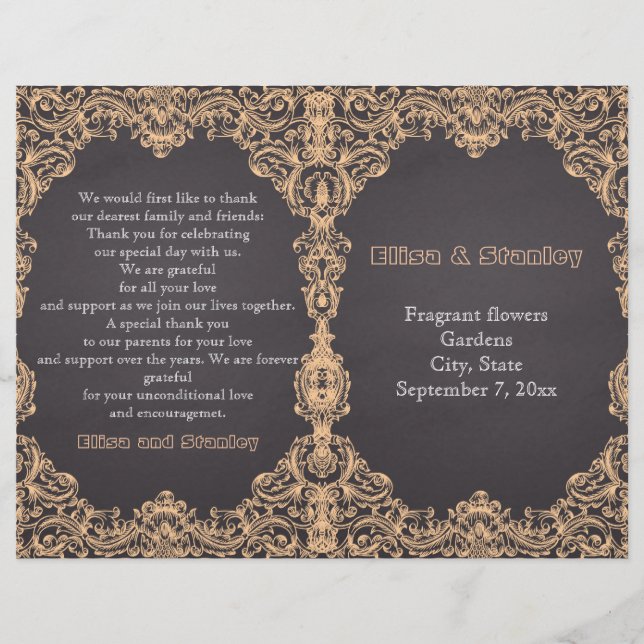 Marco de almohadilla, programa de boda plegado en  (Anverso)