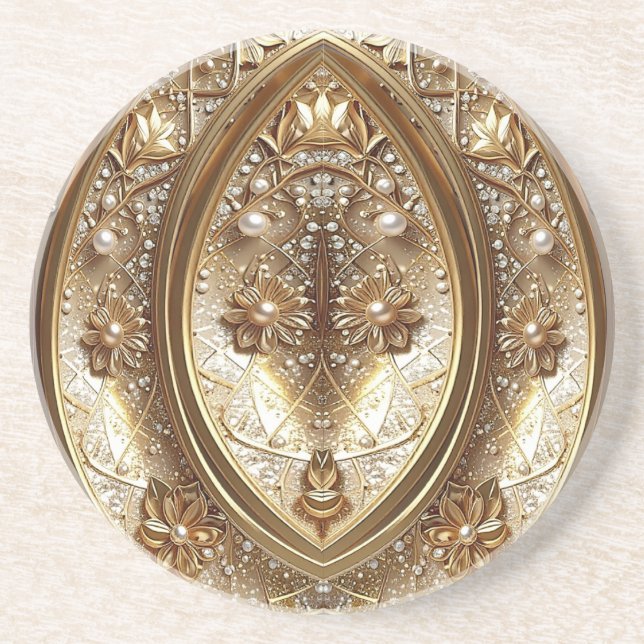Marco de Arenisca Ornamental Dorado Posavasos (Frente)