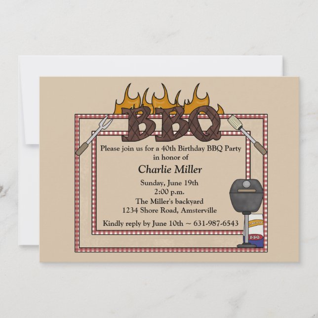 Marco de barbacoa - Invitación de fiesta de cumple (Anverso)