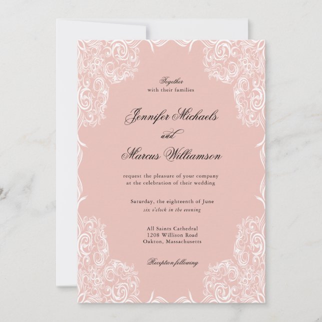 Marco de encaje rosado oscuro Invitación a la boda (Anverso)