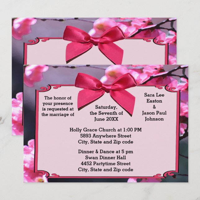 Marco de flores de cerezo e invitación a la boda d (Anverso / Reverso)