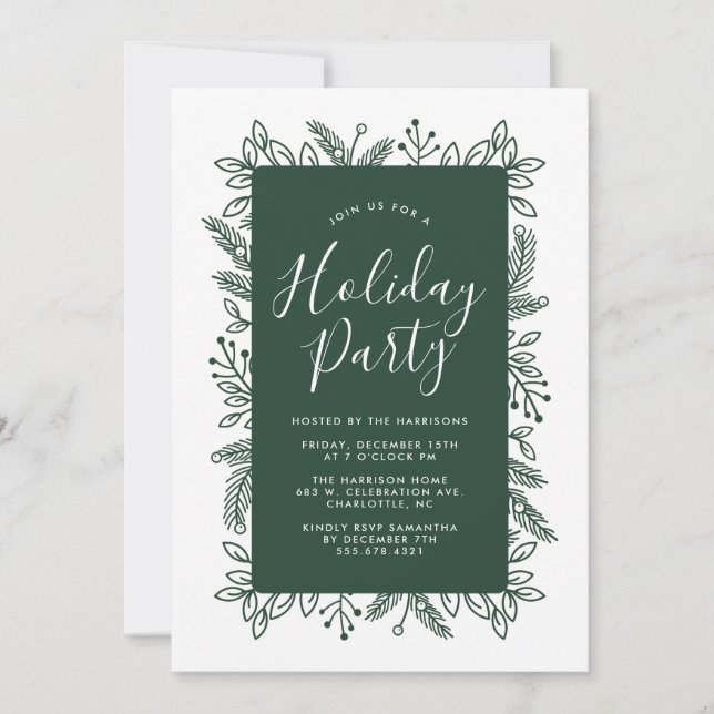 Marco De Foliage | Verde| Invitación de fiesta de  (Anverso)