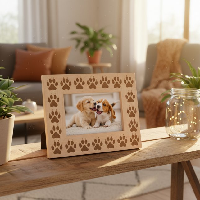 Marco de foto de huella de pata de perro de madera (🐾 Frame your best friend’s photo with love and paw prints!)