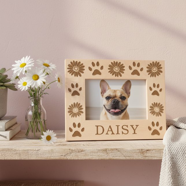 Marco de Foto de Mascota de Madera con Flores de D (🌼🐾 A daisy for every paw print – custom photo frame for your pet’s portrait!)