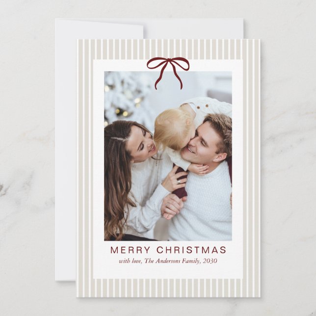 Marco de Foto de Navidad con Rayas Clásicas y Lazo (Anverso)
