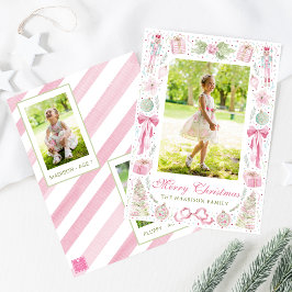Marco de foto de Navidad en acuarela rosa y verde