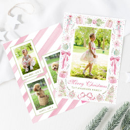 Marco de foto de Navidad en acuarela rosa y verde