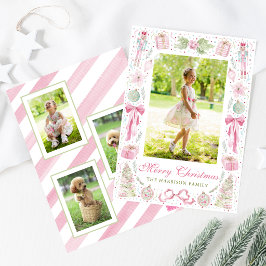 Marco de foto de Navidad en acuarela rosa y verde