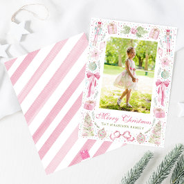 Marco de foto de Navidad en acuarela rosa y verde