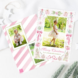 Marco de foto de Navidad en acuarela rosa y verde