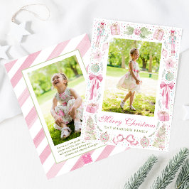 Marco de foto de Navidad en acuarela rosa y verde