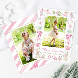 Marco de foto de Navidad en acuarela rosa y verde