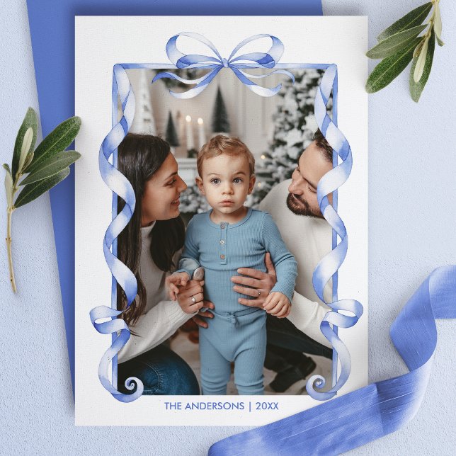 Marco de Foto Familiar de Navidad con Lazo Azul  (Subido por el creador)