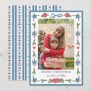 Marco de foto folk nórdico rojo azul Feliz Navidad