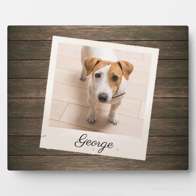 Marco de foto para mascota de madera rústica Placa (Frente)