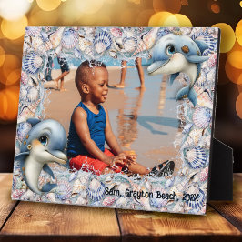 Marco de foto para niños de delfines y conchas mar