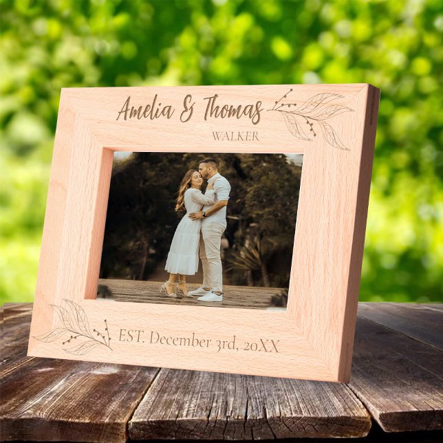 Marco de foto rústico para bodas con nombres (Rustic Photo frame for weddings with Names Engraved Frames)