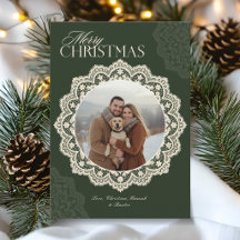Marco de foto vintage de Navidad alegre con encaje