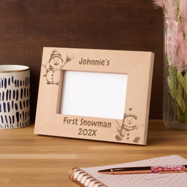 Marco de imagen grabado con láser de muñeco de nie (Izquierda)