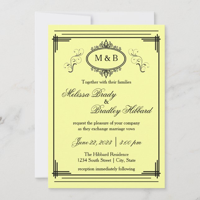 Marco de lino amarillo - Invitación a la boda (Anverso)