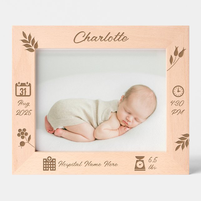 Marco de memoria de la niña bebé | Horizontal | DP (custom engraved picture frame, personalized baby keepsake, unique photo display, custom name decor )