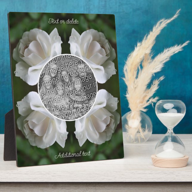 Marco de rosa blanca crea tu propia placa fotográf (Lado)