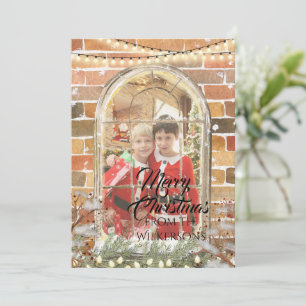 Marco de ventana de Navidad en acuarela con foto p