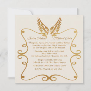 Marco dorado con invitación a las alas