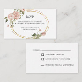 Marco dorado con tarjeta RSVP para rosas quinceañe
