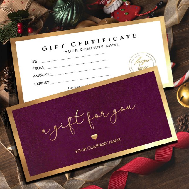 Marco dorado de Borgoña Añadir certificado de rega (Give the gift of choice in style! Our Burgundy Gold Frame Gift Card make every moment special)