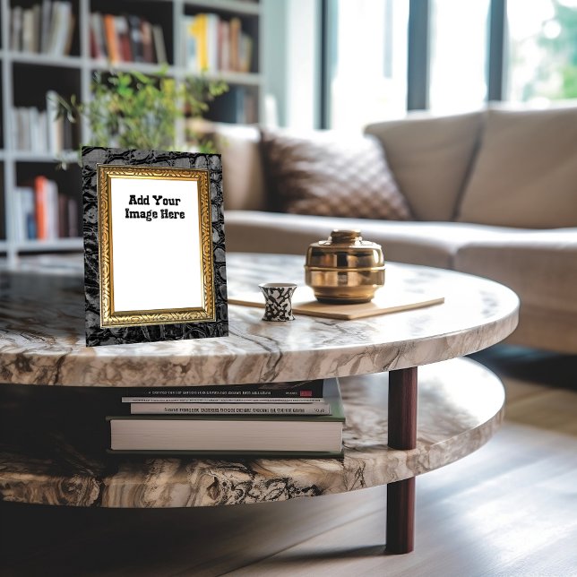 Marco dorado de cuero negro negro de ligador (Subido por el creador)