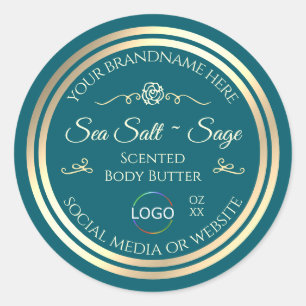 Marco dorado de la etiqueta de producto Verde azul