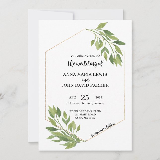 Marco dorado de la tarjeta de invitación a la boda (Anverso)