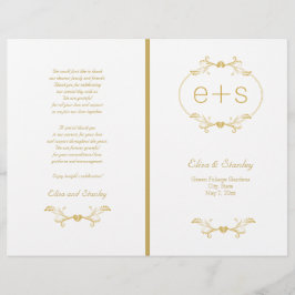 Marco dorado e iniciales del programa de boda pleg