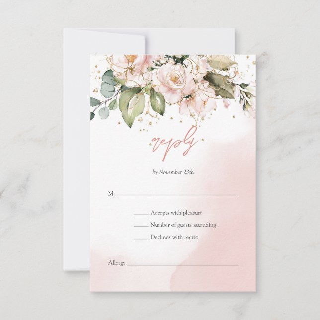 Marco dorado floral rosa de Boho moderno RSVP (Anverso)