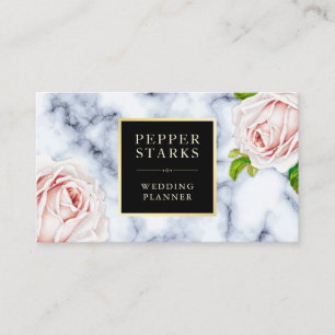 Marco dorado floral sobre mármol blanco   Tarjeta 