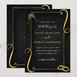 Marco dorado negro elegante invitación a la boda